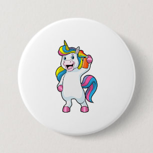 Einhorn als Friseur mit Haarspray Button