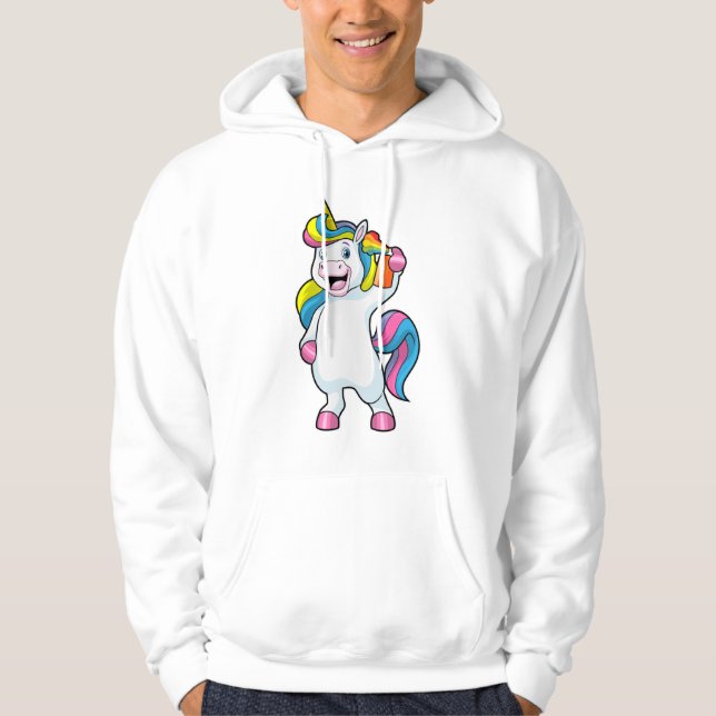 Einhorn als Friseur mit Haarspray Hoodie (Vorderseite)