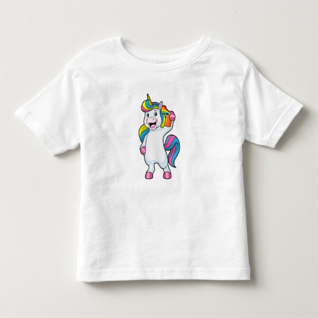 Einhorn als Friseur mit Haarspray Kleinkind T-shirt (Vorderseite)