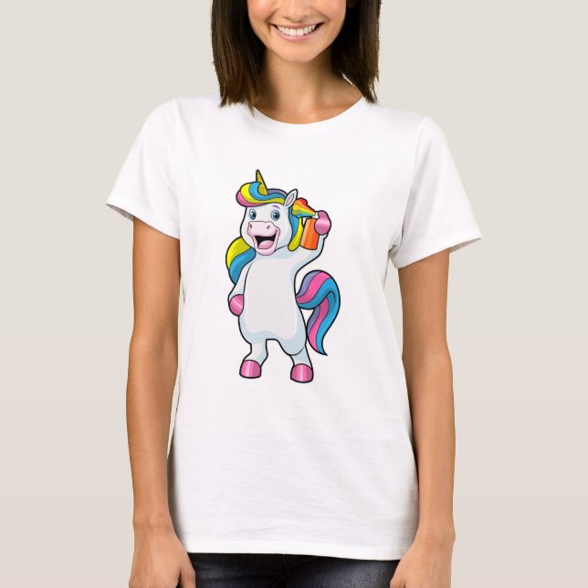 Einhorn als Friseur mit Haarspray T-Shirt (Vorderseite)