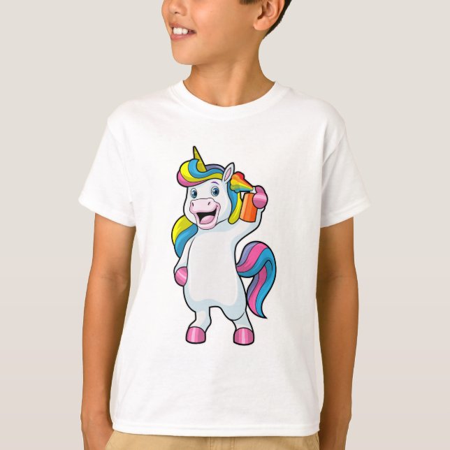Einhorn als Friseur mit Haarspray T-Shirt (Vorderseite)