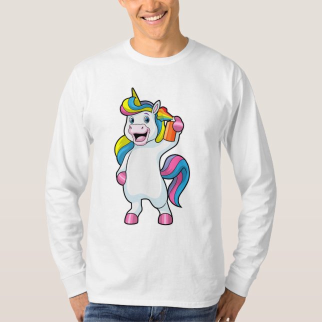 Einhorn als Friseur mit Haarspray T-Shirt (Vorderseite)