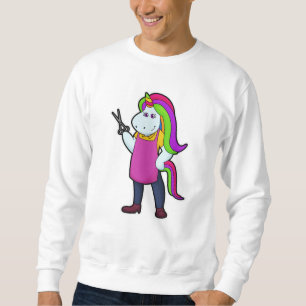 Einhorn als Friseur mit Schere Sweatshirt