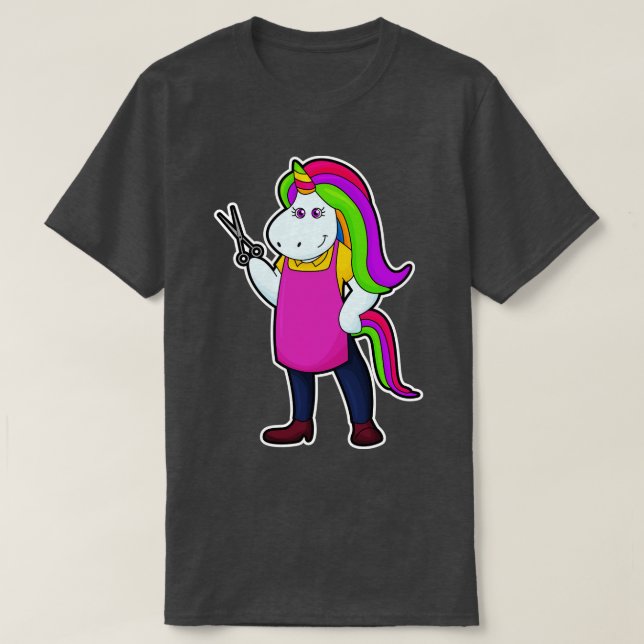 Einhorn als Friseur mit Schere T-Shirt (Design vorne)