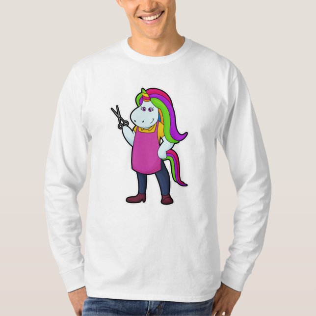 Einhorn als Friseur mit Schere T-Shirt (Vorderseite)