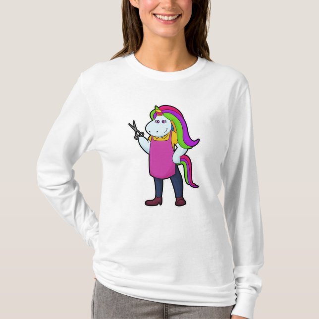 Einhorn als Friseur mit Schere T-Shirt (Vorderseite)