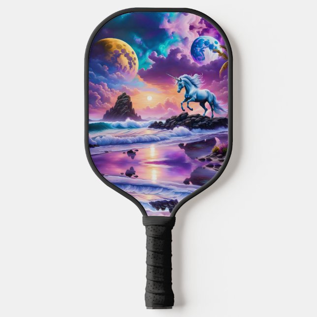 Einhorn am Fantasy Tropical Beach Pickleball Schläger (Vorderseite)