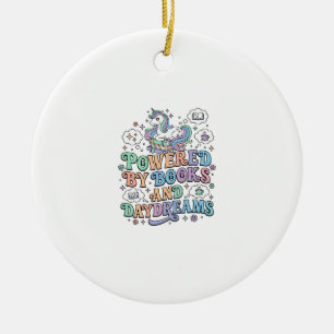 Einhorn, angetrieben von Büchern und Tagträumen Ka Keramik Ornament