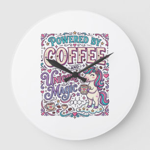 Einhorn, angetrieben von Kaffee und Einhorn-Magie- Große Wanduhr