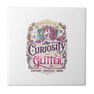 Einhorn, angetrieben von Neugier und Glitter Styli Fliese