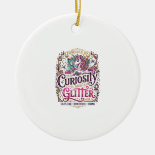 Einhorn, angetrieben von Neugier und Glitter Styli Keramik Ornament