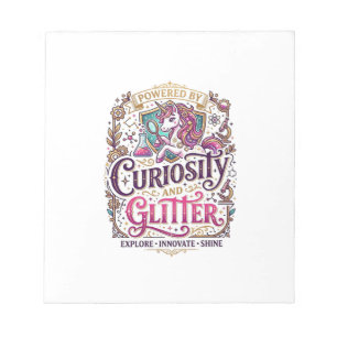 Einhorn, angetrieben von Neugier und Glitter Styli Notizblock