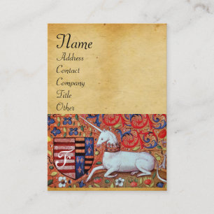 EINHORN / Antik-Braunes Pergament-Monogramm Visitenkarte