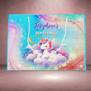 Einhorn aqua lila benutzerdefinierter Geburtstag Große Geschenktüte