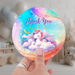 Einhorn aqua lila benutzerdefinierter Geburtstag Runder Aufkleber