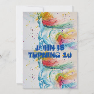 Einhorn Art Watercolor Boys Einladung zum Geburtst