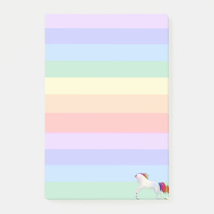 Einhorn auf dem Rainbow Striped Pastel Post-it Klebezettel