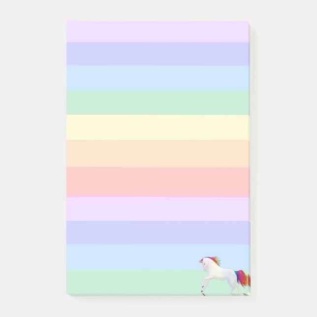 Einhorn auf dem Rainbow Striped Pastel Post-it Klebezettel (Vorderseite)