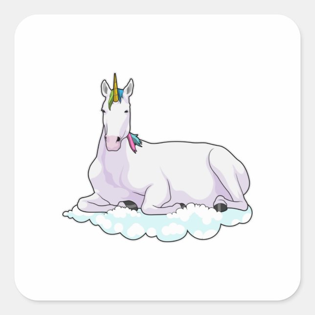 Einhorn auf der Cloud Quadratischer Aufkleber (Vorderseite)