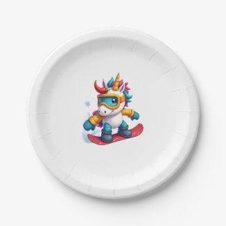 Einhorn auf Schneebrett - Lustiger Ski- und Winter Pappteller