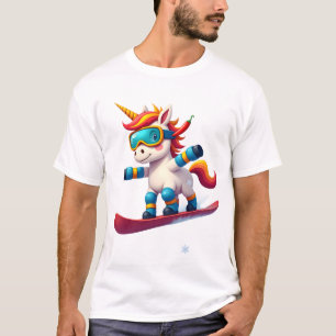 Einhorn auf Schneebrett - Lustiger Ski- und Winter T-Shirt