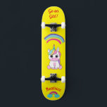 Einhorn auf Skateboard mit personalisierten Bildun<br><div class="desc">Unicorn auf Skateboard mit personalisierten Bildunterschriften Unicorn Personalisiert Skateboard KLICKEN Sie auf PERSONALISIEREN TEMPLATE OPTION UND geben Sie den Namen. Cooles Skateboard in lebhaften Farben und für den Hintergrund und ein funky Einhorn auf einem Skateboard. Dieses Skateboard ist eine tolle Geschenkidee für einen Einhornliebhaber.</div>
