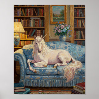 Einhorn auf Sofa | Romantische Ölgemälde Poster