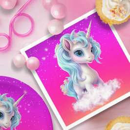 Einhorn auf Wolke mit einem massiven rosa, blühend Serviette