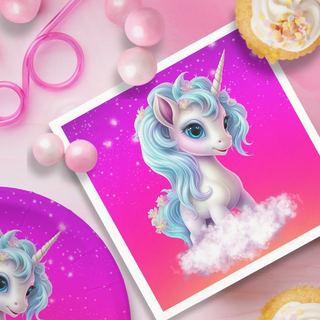 Einhorn auf Wolke mit einem massiven rosa, blühend Serviette (Von Creator hochgeladen)