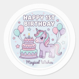 Einhorn-Aufkleber zum 1. Geburtstag Runder Aufkleber