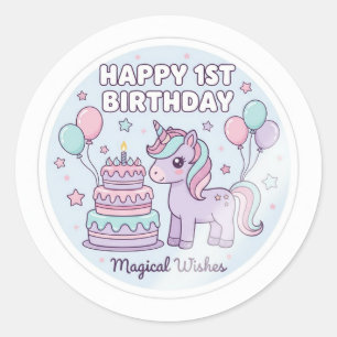 Einhorn-Aufkleber zum 1. Geburtstag Runder Aufkleber