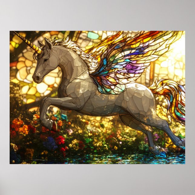 Einhorn aus festgestelltem Glas Poster (Vorne)
