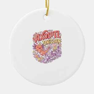 Einhorn Axolotl Einhorn Splash Whimsical Weiß Bac Keramik Ornament