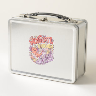Einhorn Axolotl Einhorn Splash Whimsical Weiß Rück Metall Brotdose