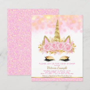 Einhorn-Baby-Party-Einladungen Rosa Gold Einhorn Einladung