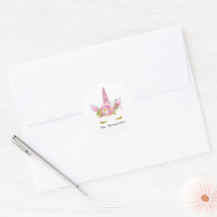 Einhorn-Baby-Shower mit rosa Blumen Runder Aufkleber