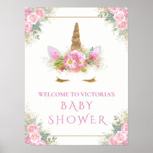 Einhorn-Babymädchen-Shower-Willkommensschild Poster