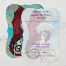 Einhorn-Babyparty-Einladungs-Rot-Drache