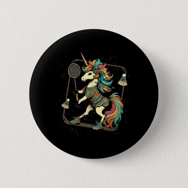 Einhorn Badminton Spieler Shuttle  Button (Vorderseite)