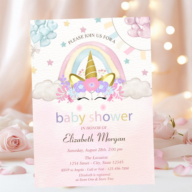 Einhorn, Balloons, Holographic Baby Shower Einladu Einladung (Von Creator hochgeladen)