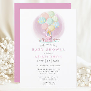Einhorn-Balloons Rosa Aquarell Mädchen Baby-Party Einladung