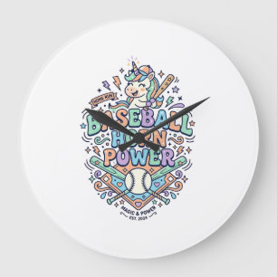 Einhorn Baseball Horn Power Kawaii Vektor Design_1 Große Wanduhr
