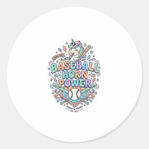 Einhorn Baseball Horn Power Kawaii Vektor Design_1 Runder Aufkleber