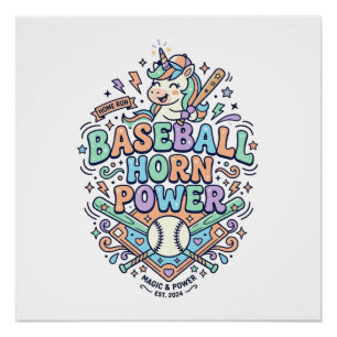 Einhorn Baseball Horn Power Kawaii Vektordesign_1 Poster