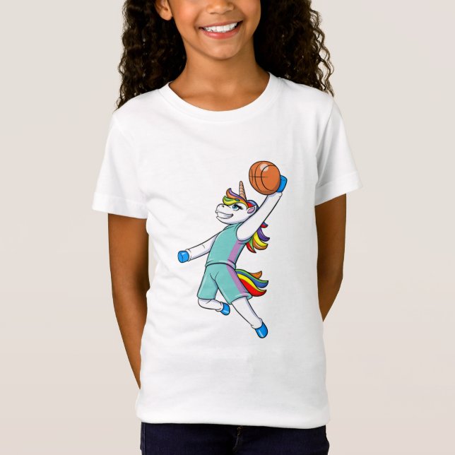 Einhorn Basketball Girls Girls Niedlich Playe T-Shirt (Vorderseite)