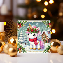 Einhorn bei einer festlichen Winter-Hütte