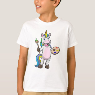 Einhorn bei Malen mit Pinsel und Farbe T-Shirt