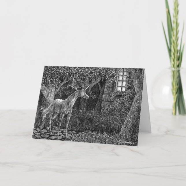 Einhorn bei Nachtpens Zeichnend Karte (Vorderseite)