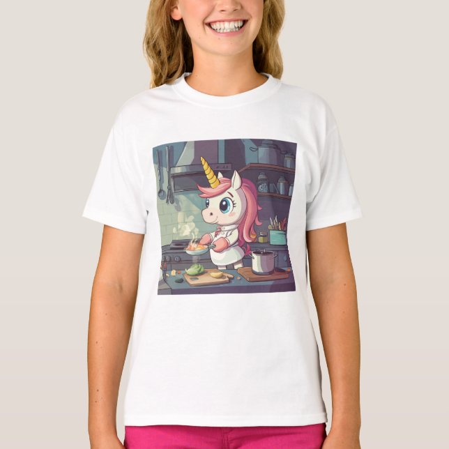 Einhorn beim Kochen T-Shirt (Vorderseite)