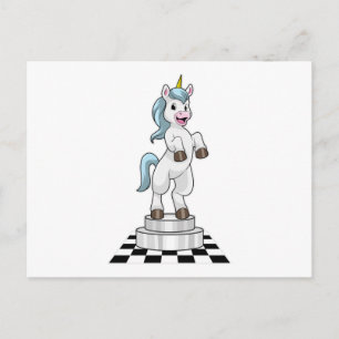 Einhorn beim Schach als Schachfigur Springer Postkarte